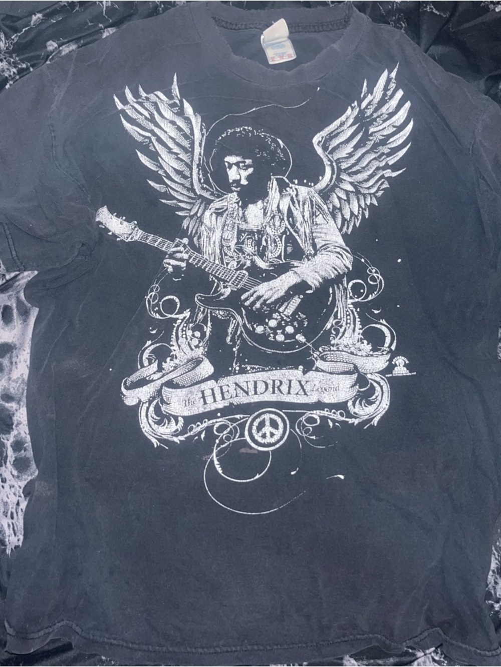 Black vintage Graphic Band Tee Angel Guitar Design - jimi Hendrix size xl